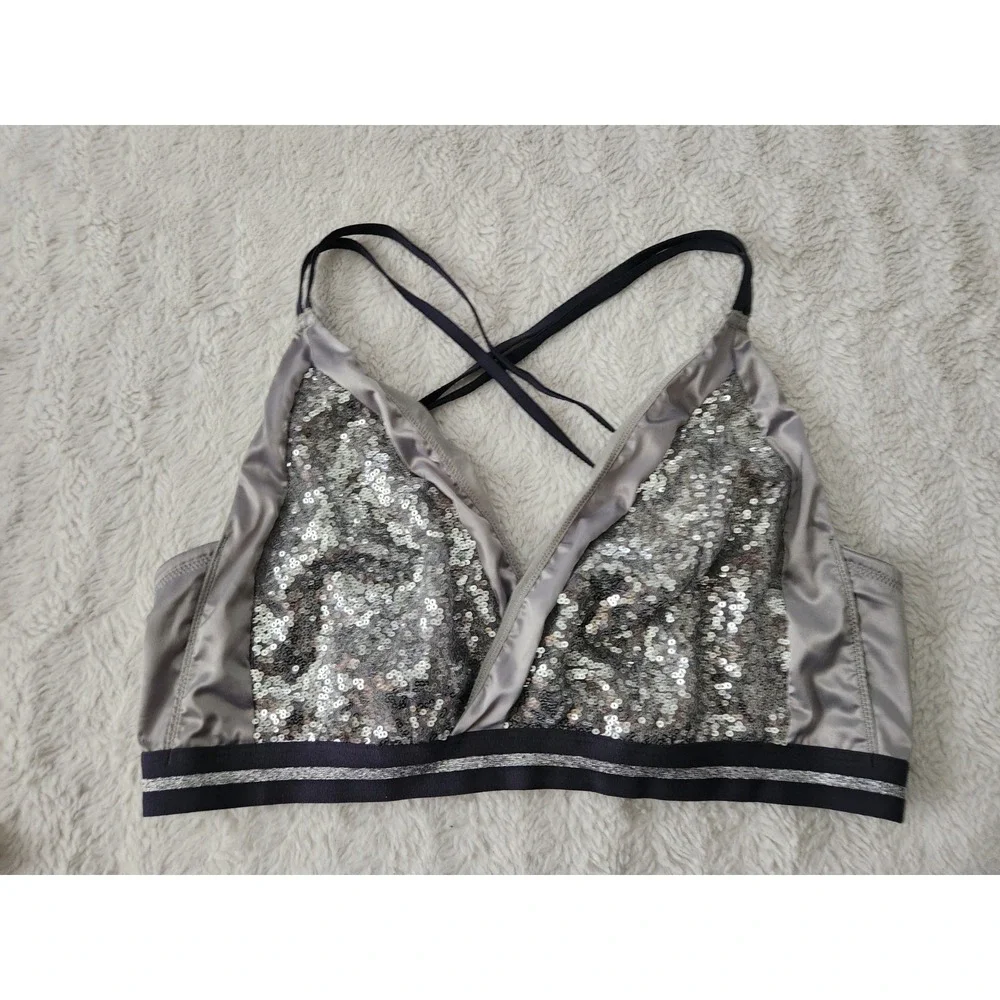 Cacique Womens Sequin Bralette Size 18/20 Gray Silver Glitter Sparkle